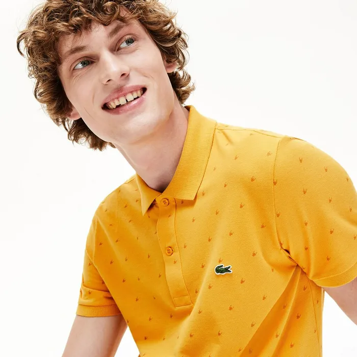 Slim Fit Patterned Cotton Mini Piqu Polo YellowOrange Mens Lacoste Polos Gift for Friend