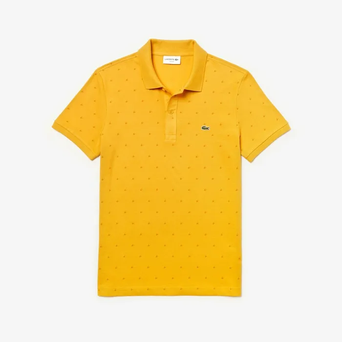 Slim Fit Patterned Cotton Mini Piqu Polo YellowOrange Mens Lacoste Polos Gift for Friend