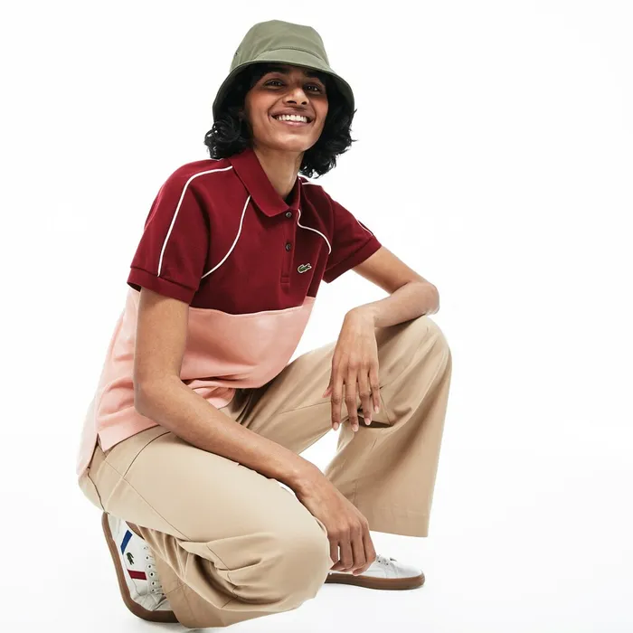 Slim Fit Petit Piqu Polo Shirt BordeauxLight PinkWhite Womens Lacoste Polos Online Store