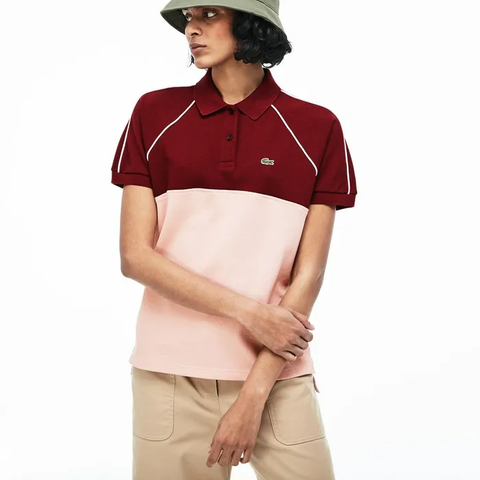Slim Fit Petit Piqu Polo Shirt BordeauxLight PinkWhite Womens Lacoste Polos Online Store