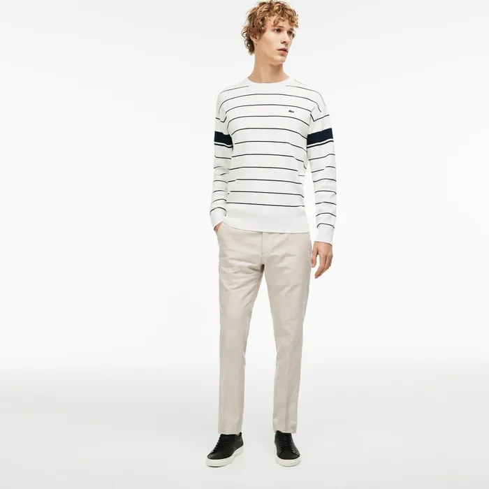 Slim Fit Pleated Pants White Mens Lacoste Pants and Shorts On Sale