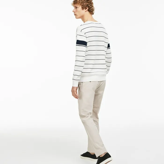 Slim Fit Pleated Pants White Mens Lacoste Pants and Shorts On Sale