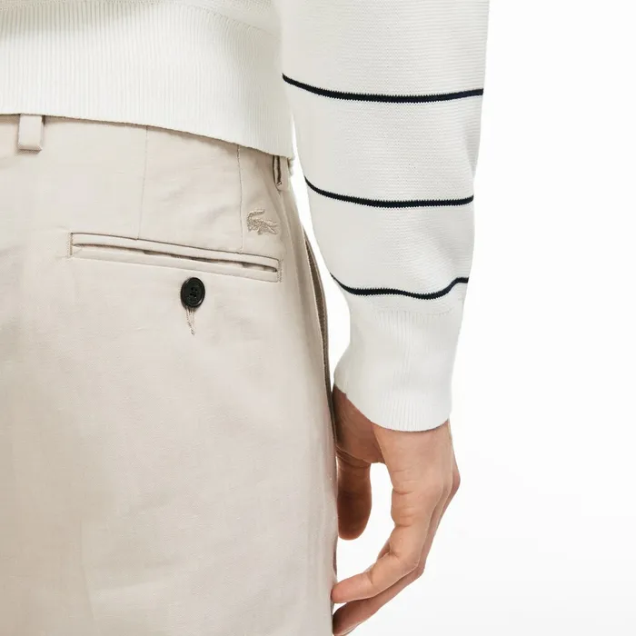 Slim Fit Pleated Pants White Mens Lacoste Pants and Shorts On Sale