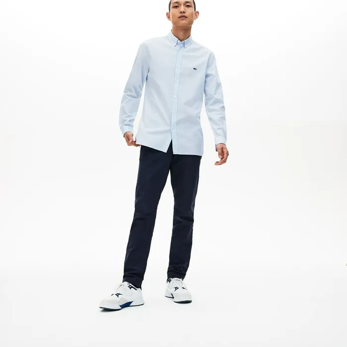 Slim Fit Polka Dot Cotton Poplin Shirt Light Blue Mens Lacoste Button Down Shirts Gift 4 You
