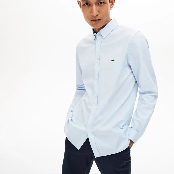 Slim Fit Polka Dot Cotton Poplin Shirt Light Blue Mens Lacoste Button Down Shirts Gift 4 You
