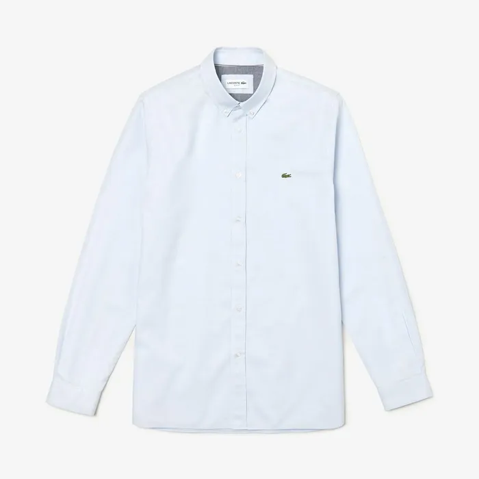 Slim Fit Polka Dot Cotton Poplin Shirt Light Blue Mens Lacoste Button Down Shirts Gift 4 You