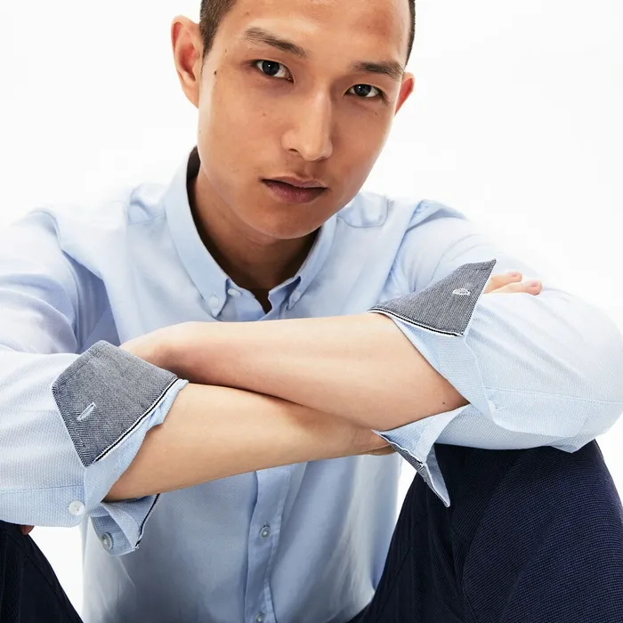Slim Fit Polka Dot Cotton Poplin Shirt Light Blue Mens Lacoste Button Down Shirts Gift 4 You