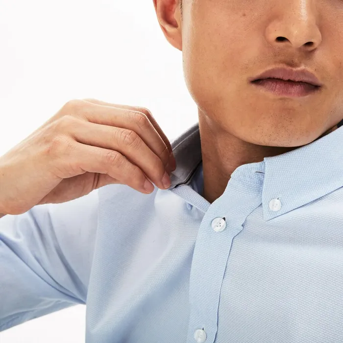 Slim Fit Polka Dot Cotton Poplin Shirt Light Blue Mens Lacoste Button Down Shirts Gift 4 You