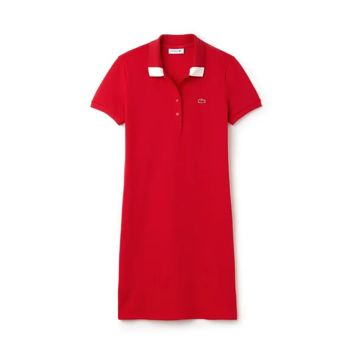 Slim Fit Polo Piqu Dress RedWhite Womens Lacoste Dresses and Skirts Near Me