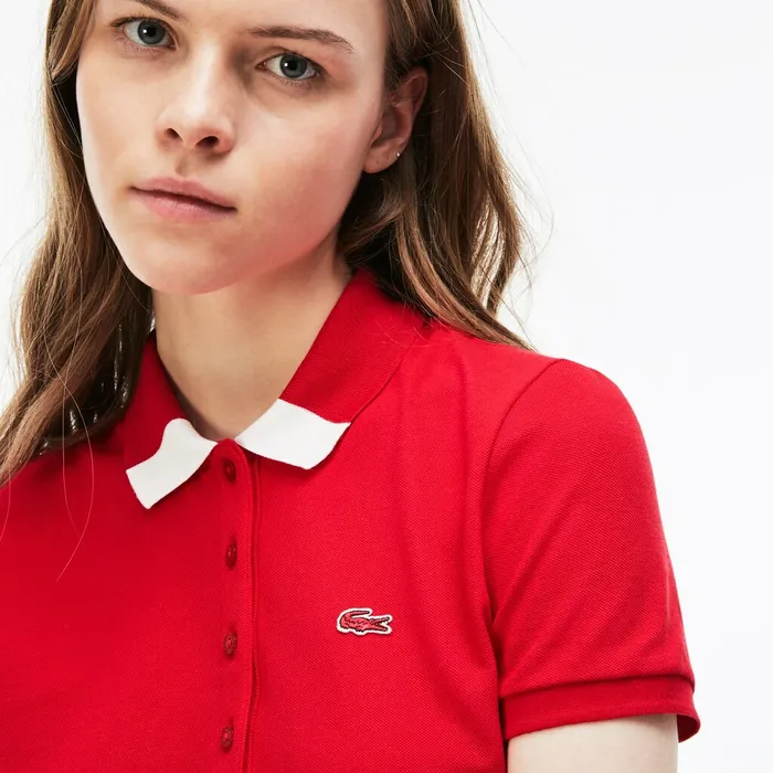 Slim Fit Polo Piqu Dress RedWhite Womens Lacoste Dresses and Skirts Near Me