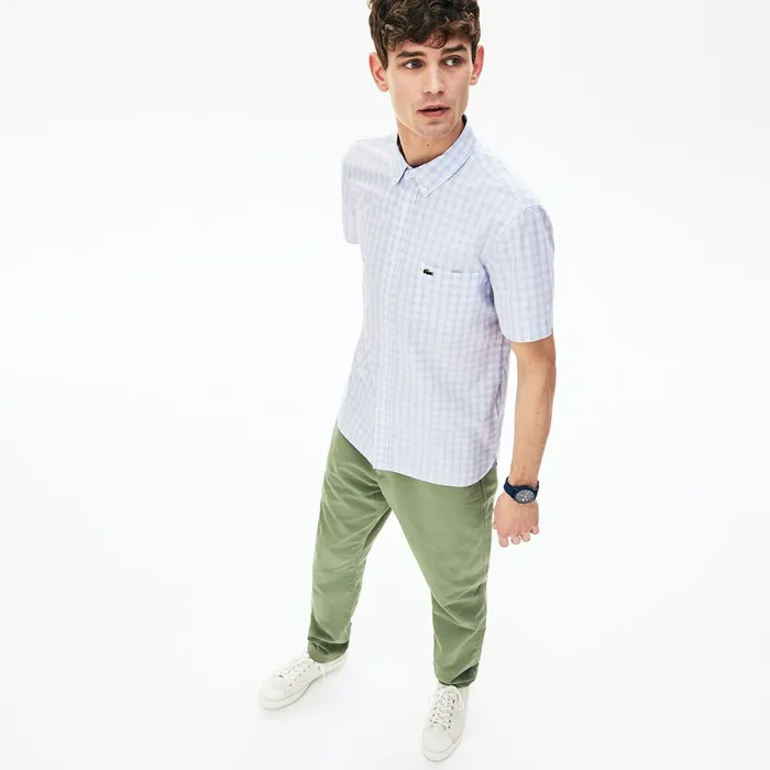 Slim Fit ShortSleeve Wool Shirt WhiteLight Blue Mens Lacoste Button Down Shirts For Sale Online