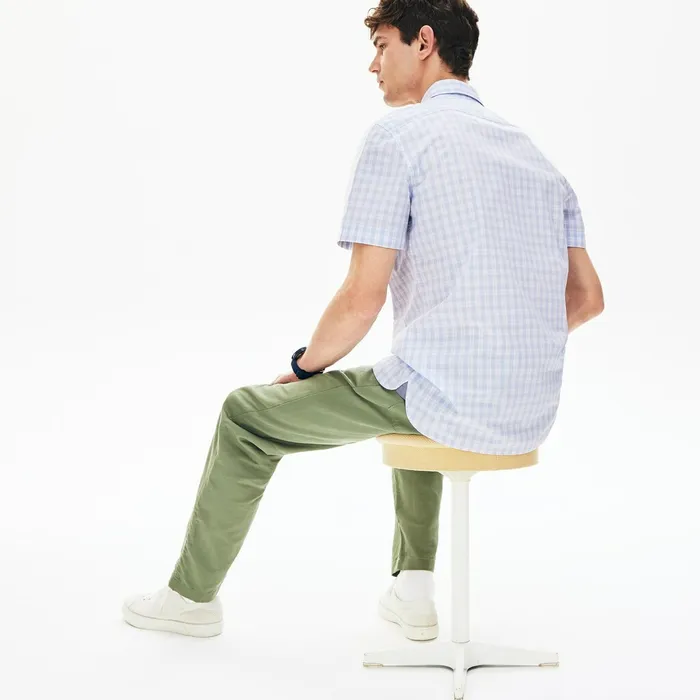 Slim Fit ShortSleeve Wool Shirt WhiteLight Blue Mens Lacoste Button Down Shirts For Sale Online