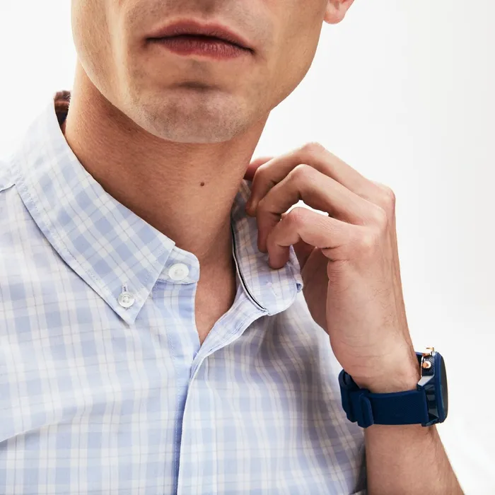 Slim Fit ShortSleeve Wool Shirt WhiteLight Blue Mens Lacoste Button Down Shirts For Sale Online