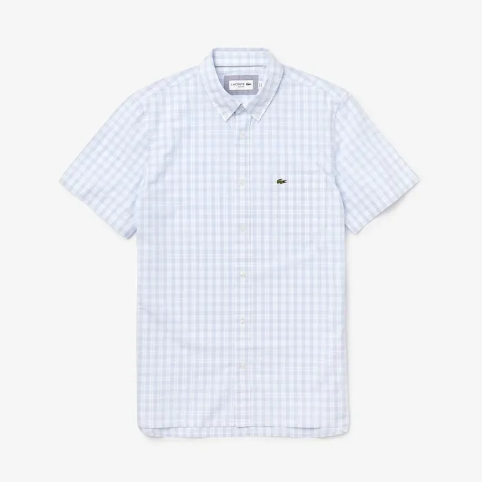 Slim Fit ShortSleeve Wool Shirt WhiteLight Blue Mens Lacoste Button Down Shirts For Sale Online