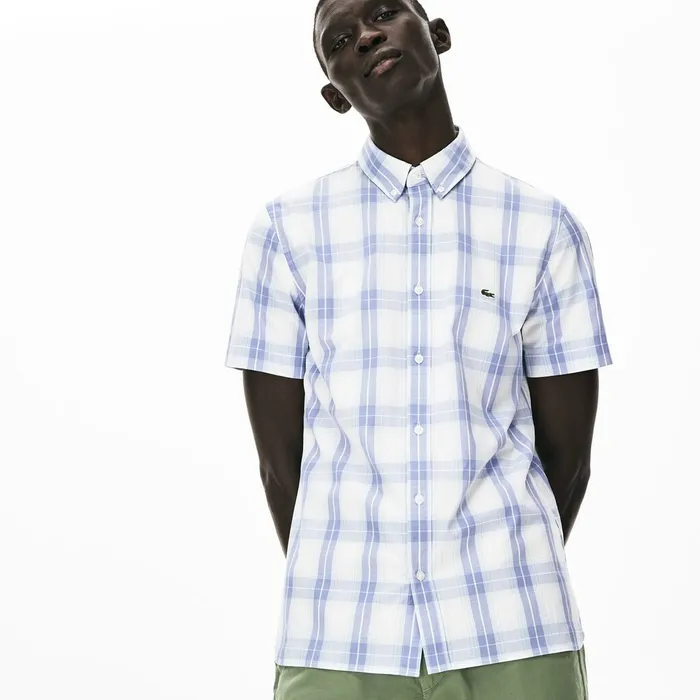 Slim Fit ShortSleeve Wool Stretch Shirt PurpleLight Blue Mens Lacoste Button Down Shirts Online