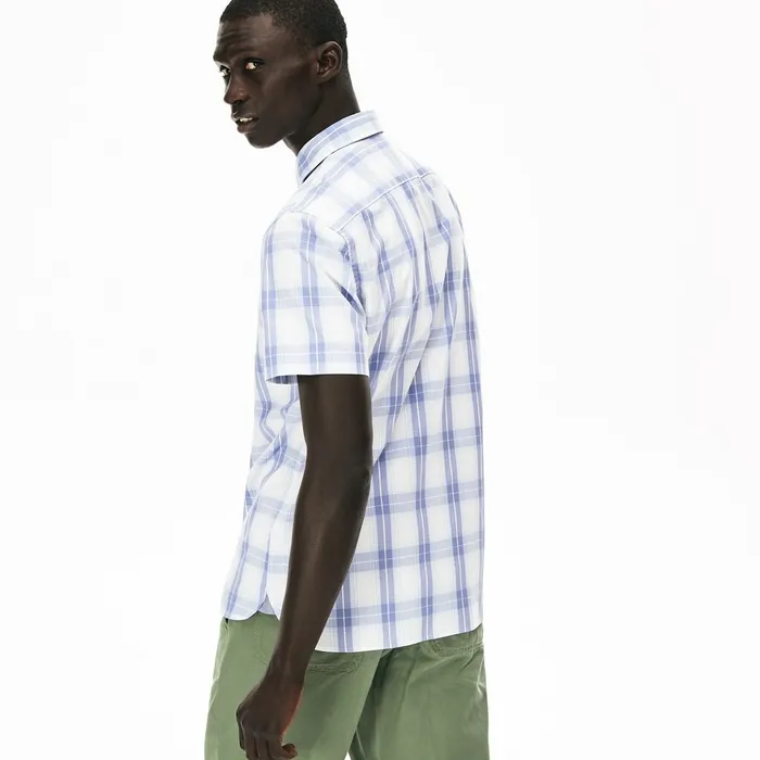 Slim Fit ShortSleeve Wool Stretch Shirt PurpleLight Blue Mens Lacoste Button Down Shirts Online