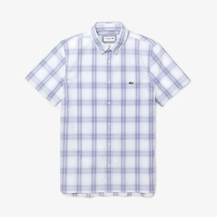 Slim Fit ShortSleeve Wool Stretch Shirt PurpleLight Blue Mens Lacoste Button Down Shirts Online