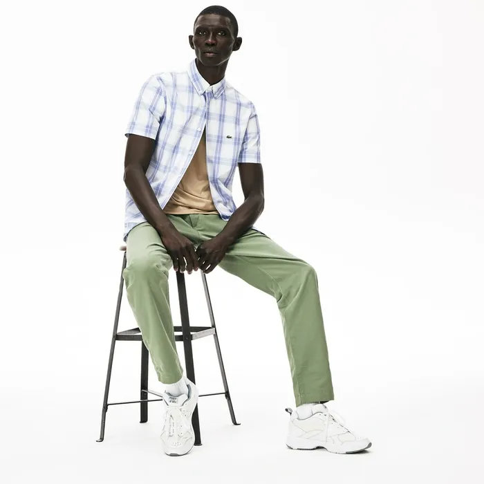 Slim Fit ShortSleeve Wool Stretch Shirt PurpleLight Blue Mens Lacoste Button Down Shirts Online