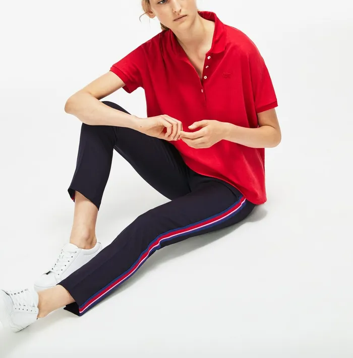 Slim Fit Side Bands Stretch Wool Piqu Navy Blue Womens Lacoste Pants and Shorts Gift for Friend Slim Fit Side Bands Stretch Wool Piqu Navy Blue Womens Lacoste Pants and Shorts Gift for Friend
