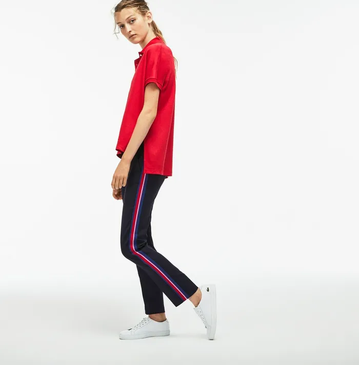 Slim Fit Side Bands Stretch Wool Piqu Navy Blue Womens Lacoste Pants and Shorts Gift for Friend
