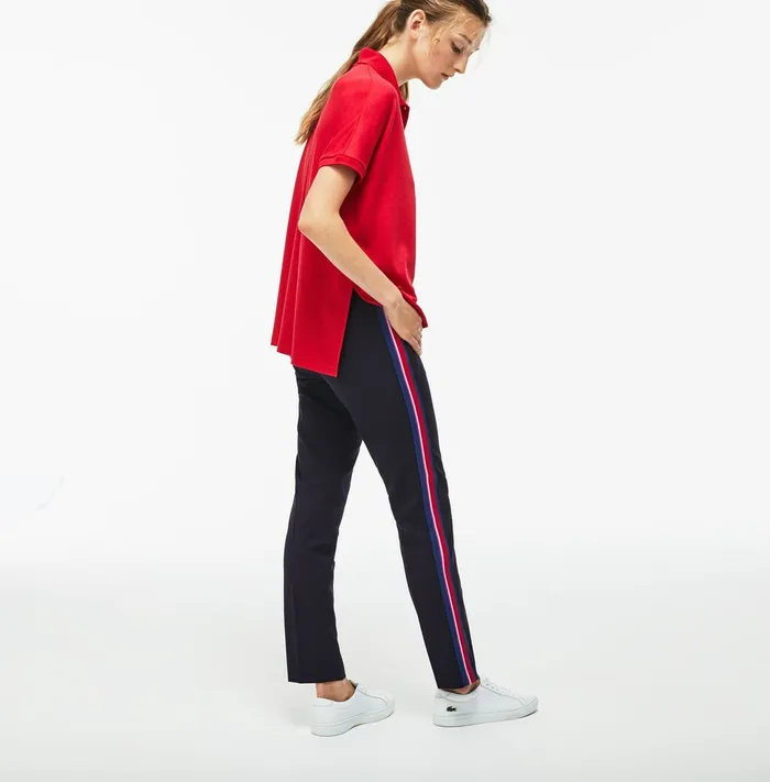 Slim Fit Side Bands Stretch Wool Piqu Navy Blue Womens Lacoste Pants and Shorts Gift for Friend