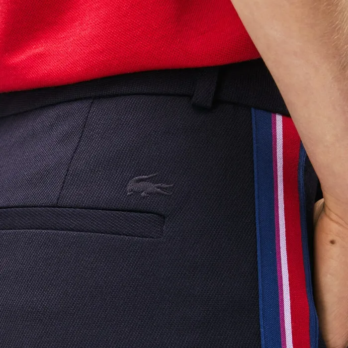 Slim Fit Side Bands Stretch Wool Piqu Navy Blue Womens Lacoste Pants and Shorts Gift for Friend