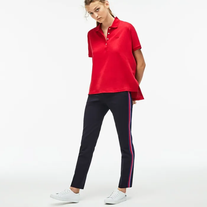 Slim Fit Side Bands Stretch Wool Piqu Navy Blue Womens Lacoste Pants and Shorts Gift for Friend
