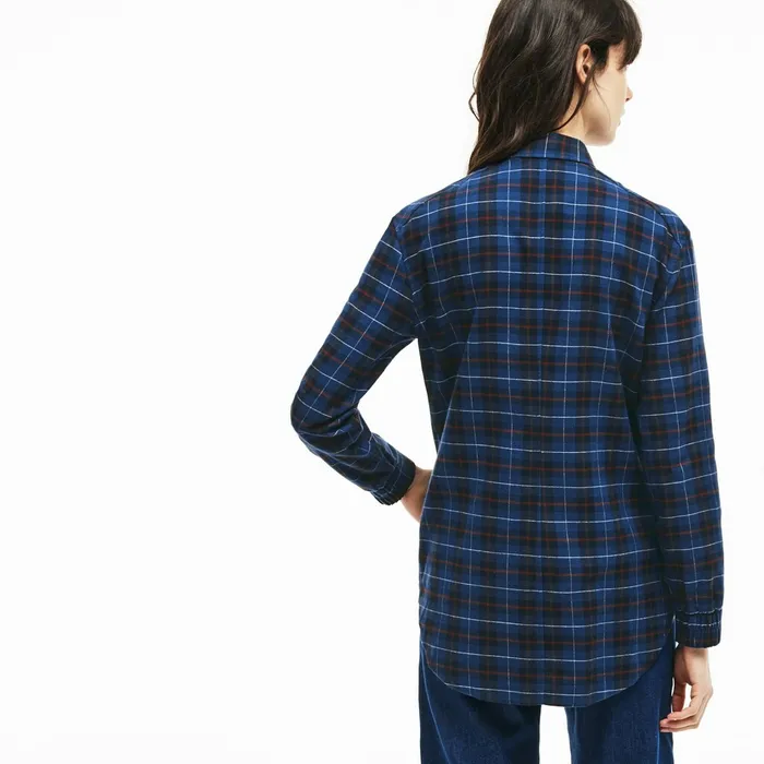 Slim Fit Stretch Check Cotton Canvas Shirt Navy BlueBlue Womens Lacoste Shirts and Tops Outlet