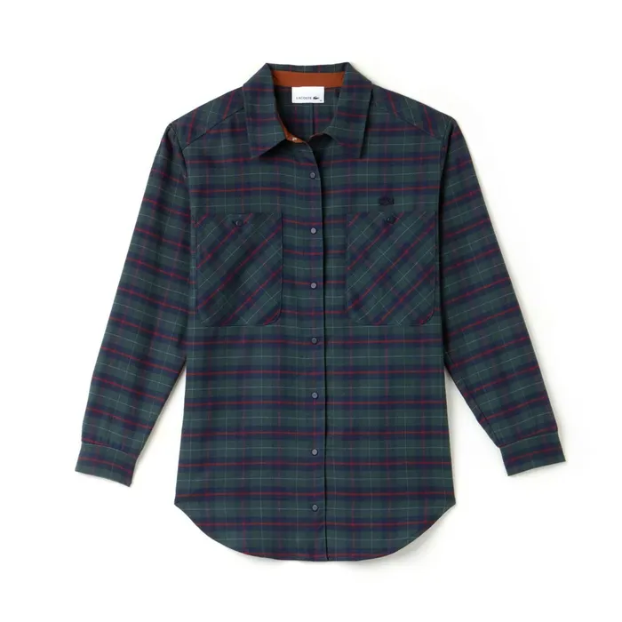 Slim Fit Stretch Check Cotton Canvas Shirt Navy BlueBlue Womens Lacoste Shirts and Tops Outlet