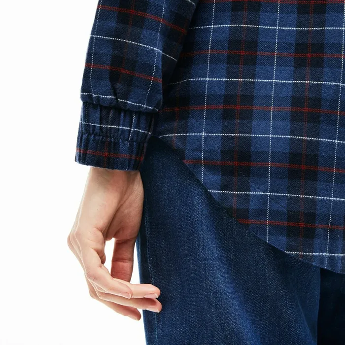 Slim Fit Stretch Check Cotton Canvas Shirt Navy BlueBlue Womens Lacoste Shirts and Tops Outlet