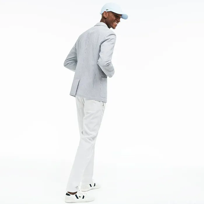Slim Fit Stretch Cotton Blazer Navy BlueWhite Mens Lacoste Jackets and Coats For Sale