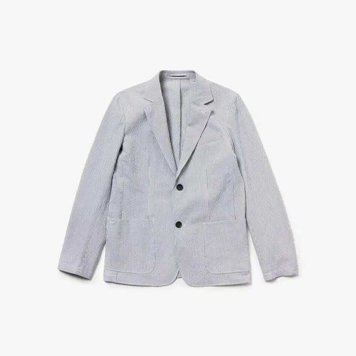 Slim Fit Stretch Cotton Blazer Navy BlueWhite Mens Lacoste Jackets and Coats For Sale