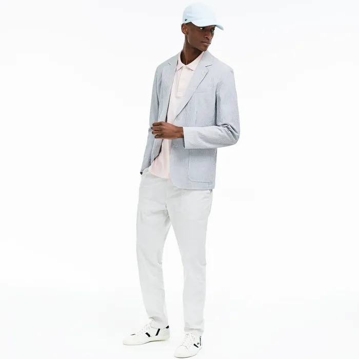 Slim Fit Stretch Cotton Blazer Navy BlueWhite Mens Lacoste Jackets and Coats For Sale