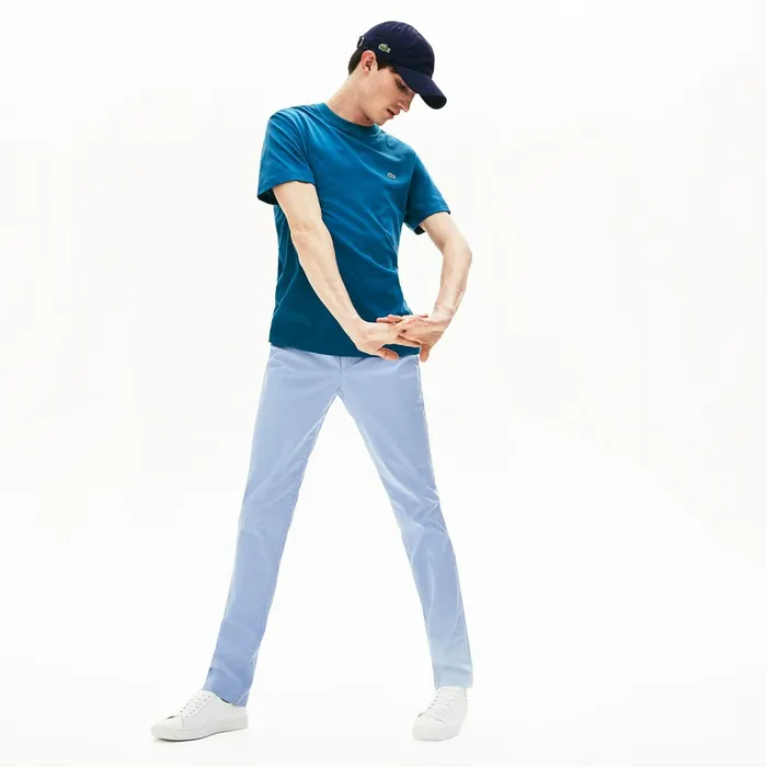 Slim Fit Stretch Cotton Pants Light Blue Mens Lacoste Pants and Shorts Outlet Slim Fit Stretch Cotton Pants Light Blue Mens Lacoste Pants and Shorts Outlet