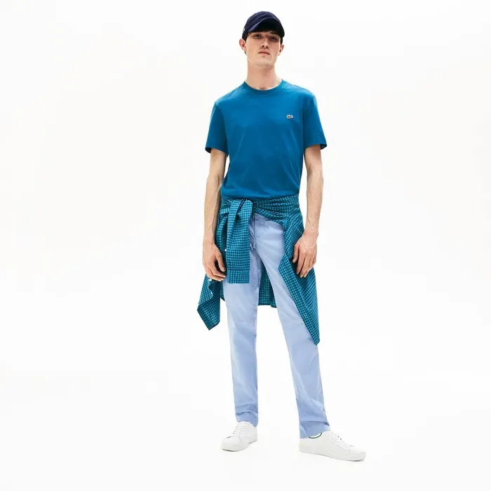 Slim Fit Stretch Cotton Pants Light Blue Mens Lacoste Pants and Shorts Outlet