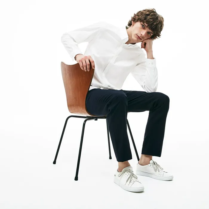 Slim Fit Stretch Cotton Pinpoint Shirt White Mens Lacoste Button Down Shirts On Sale