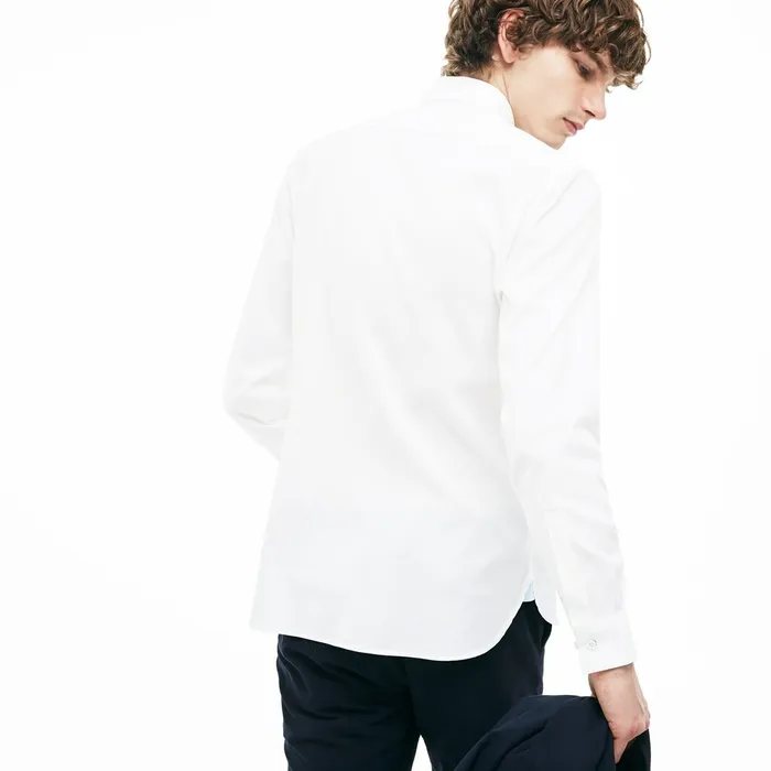 Slim Fit Stretch Cotton Pinpoint Shirt White Mens Lacoste Button Down Shirts On Sale