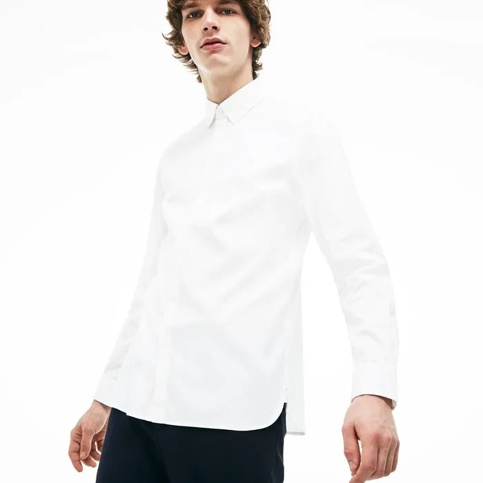 Slim Fit Stretch Cotton Pinpoint Shirt White Mens Lacoste Button Down Shirts On Sale