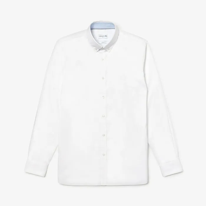Slim Fit Stretch Cotton Pinpoint Shirt White Mens Lacoste Button Down Shirts On Sale
