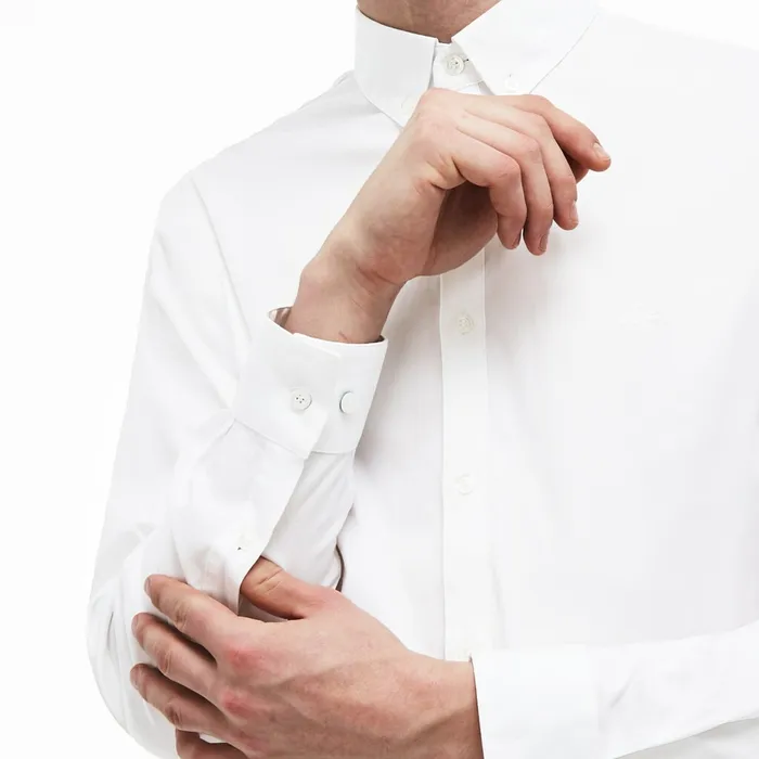 Slim Fit Stretch Cotton Pinpoint Shirt White Mens Lacoste Button Down Shirts On Sale