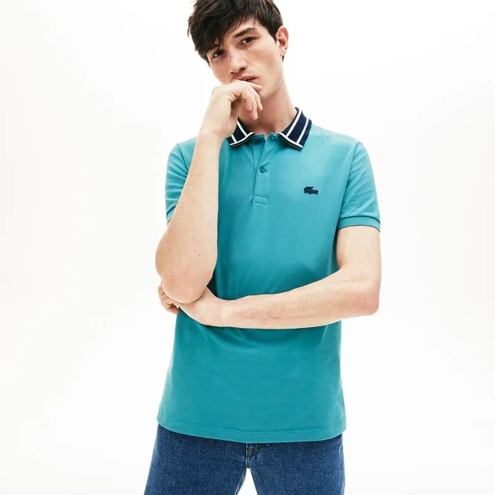 Slim Fit Stretch Cotton Polo Shirt Blue Mens Lacoste Polos Popular