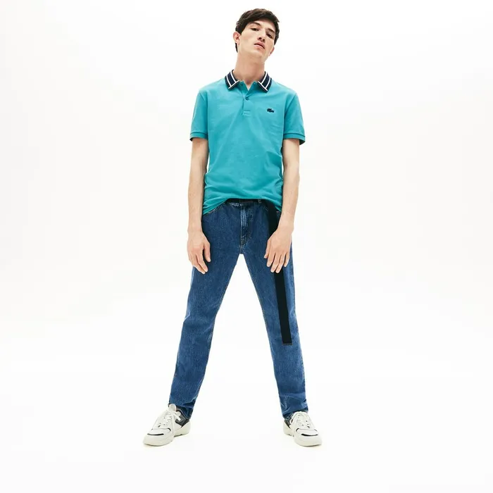 Slim Fit Stretch Cotton Polo Shirt Blue Mens Lacoste Polos Popular