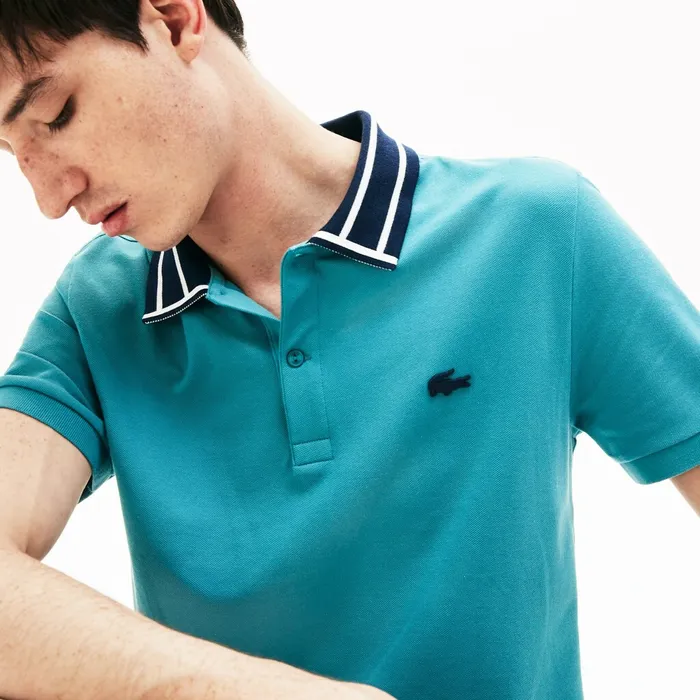 Slim Fit Stretch Cotton Polo Shirt Blue Mens Lacoste Polos Popular