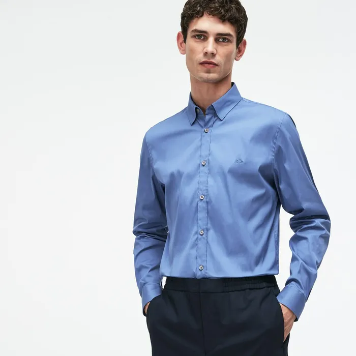 Slim Fit Stretch Cotton Poplin Shirt Blue Mens Lacoste Button Down Shirts Online Slim Fit Stretch Cotton Poplin Shirt Blue Mens Lacoste Button Down Shirts Online