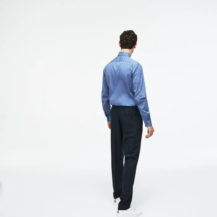 Slim Fit Stretch Cotton Poplin Shirt Blue Mens Lacoste Button Down Shirts Online