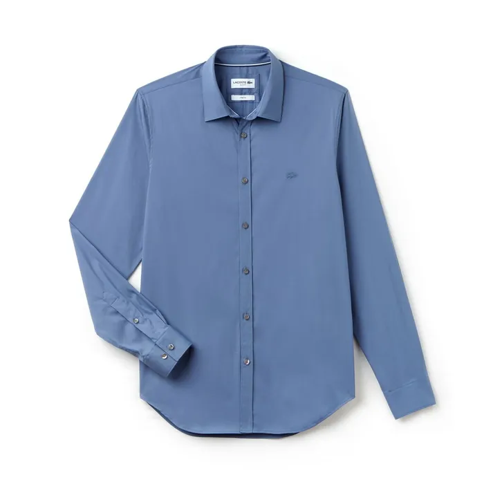 Slim Fit Stretch Cotton Poplin Shirt Blue Mens Lacoste Button Down Shirts Online