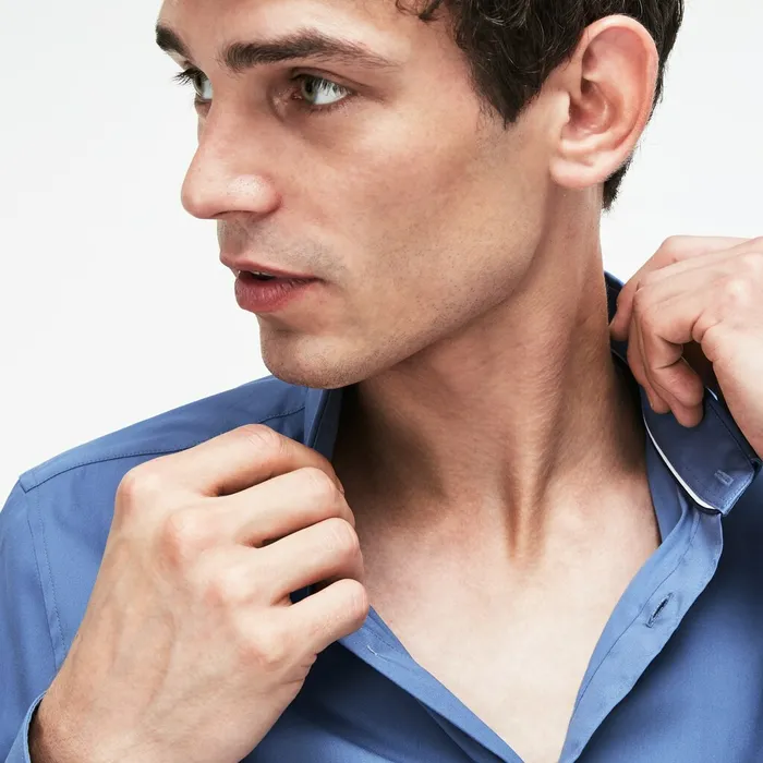 Slim Fit Stretch Cotton Poplin Shirt Blue Mens Lacoste Button Down Shirts Online
