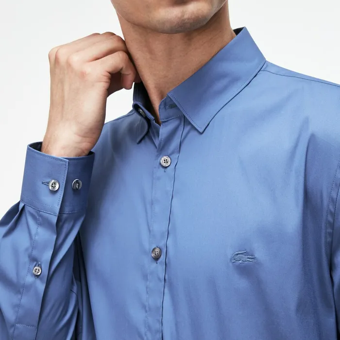 Slim Fit Stretch Cotton Poplin Shirt Blue Mens Lacoste Button Down Shirts Online