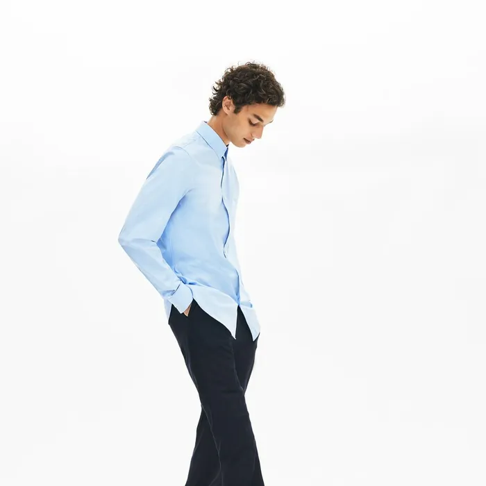 SlimFit Stretch Cotton Poplin Shirt Light Blue Mens Lacoste Button Down Shirts Outlet Factory
