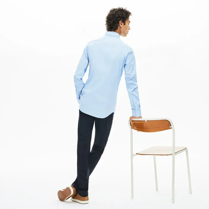 SlimFit Stretch Cotton Poplin Shirt Light Blue Mens Lacoste Button Down Shirts Outlet Factory